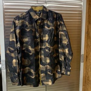 ALEX VANDO - premium w/ stretch Men’s LG button down Long sleeve Black Gold